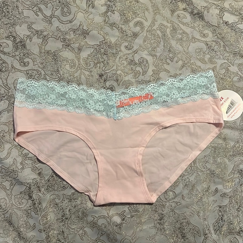 Light pink panties with light sky blue lace trim 2x NWT